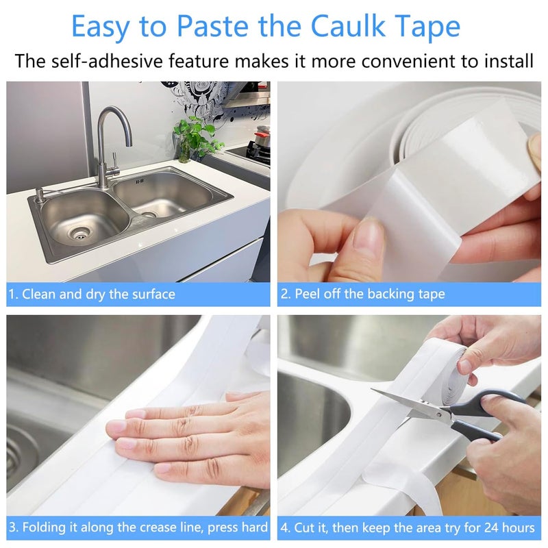 GHAMYEE White Self-Adhesive Waterproof Caulk Tape for Bath & Kitchen - Toilet Sealant, Bathtub Sealing Strip for Bathroom Shower (1.5" x 10.5Ft) - Image 3